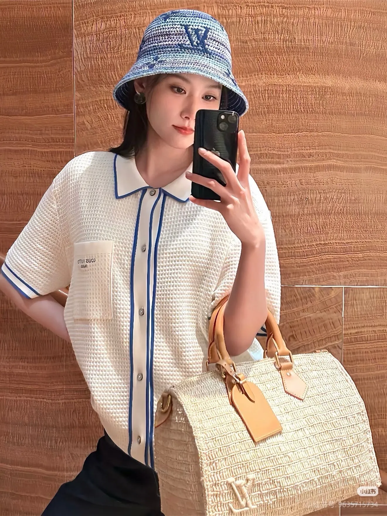 Louis Vuitton/Louis Vuitton pocket logo embroidered knitted short-sleeved shirt